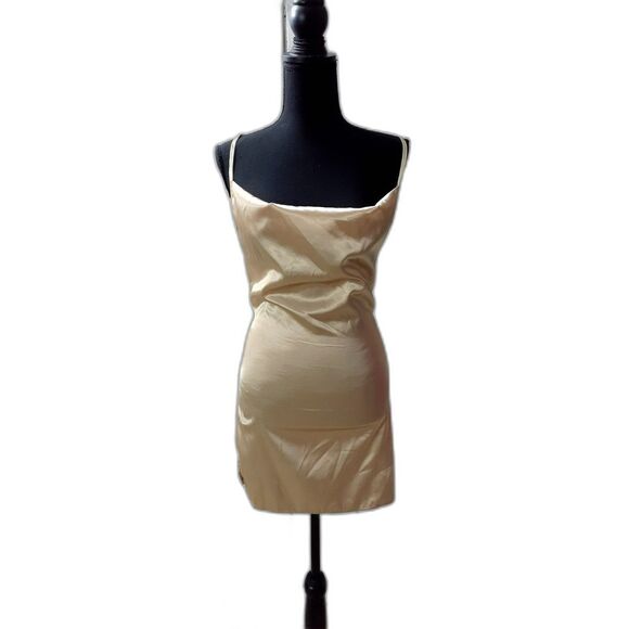 Shein Slip Dress Size XS Beige  Front Slit Classic Sleeveless Zip #112 - Picture 1 of 6